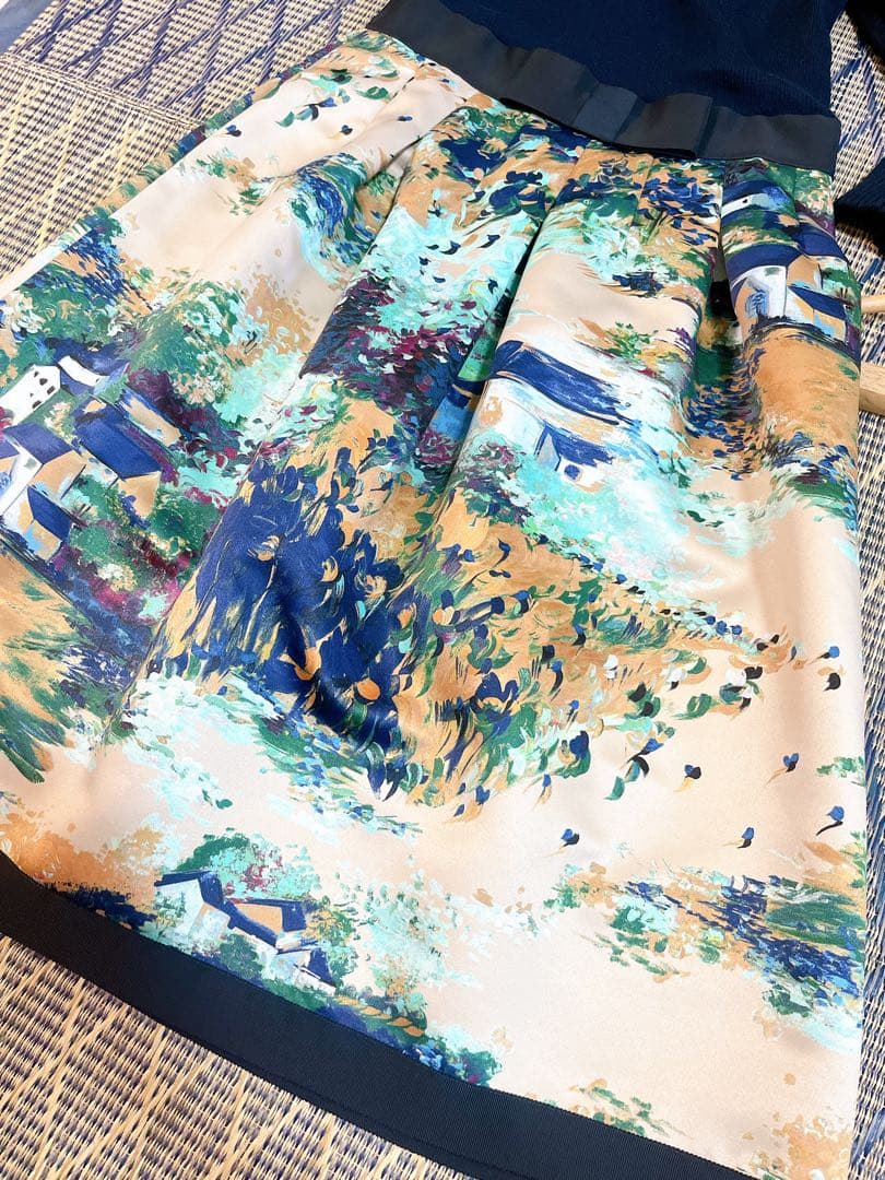 【タグ付き】 M'sGRACY ワンピース　油絵柄　ドッキングワンピース ルネ