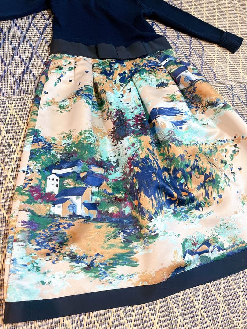 【タグ付き】 M'sGRACY ワンピース　油絵柄　ドッキングワンピース ルネ