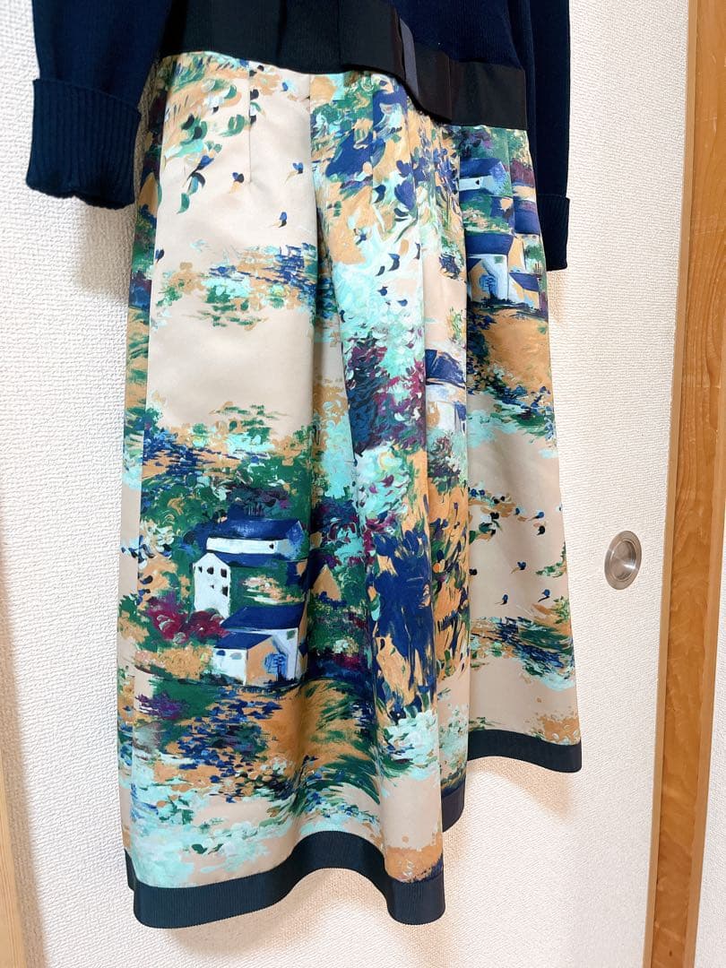 【タグ付き】 M'sGRACY ワンピース　油絵柄　ドッキングワンピース ルネ