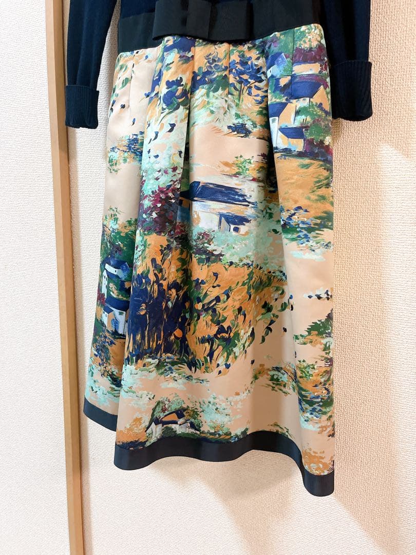 【タグ付き】 M'sGRACY ワンピース　油絵柄　ドッキングワンピース ルネ