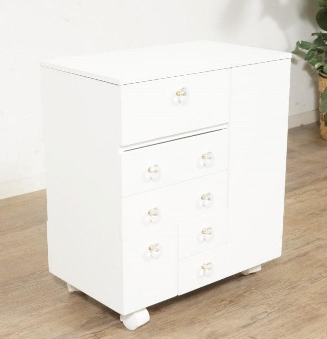 【新品】コスメワゴン　クリスタル調ハンドル ドレッサー　コスメ収納　アウトレット