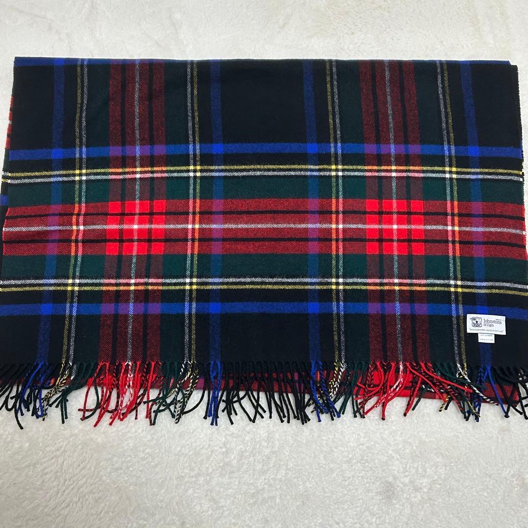 【極美品】ジョンストンズオブエルガン カシミヤ100% 大判ストール チェック