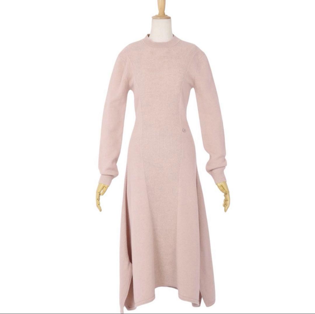 エルメス　ロングスリーブドレス34サイズ　ニットワンピース　ピンク　ベージュ