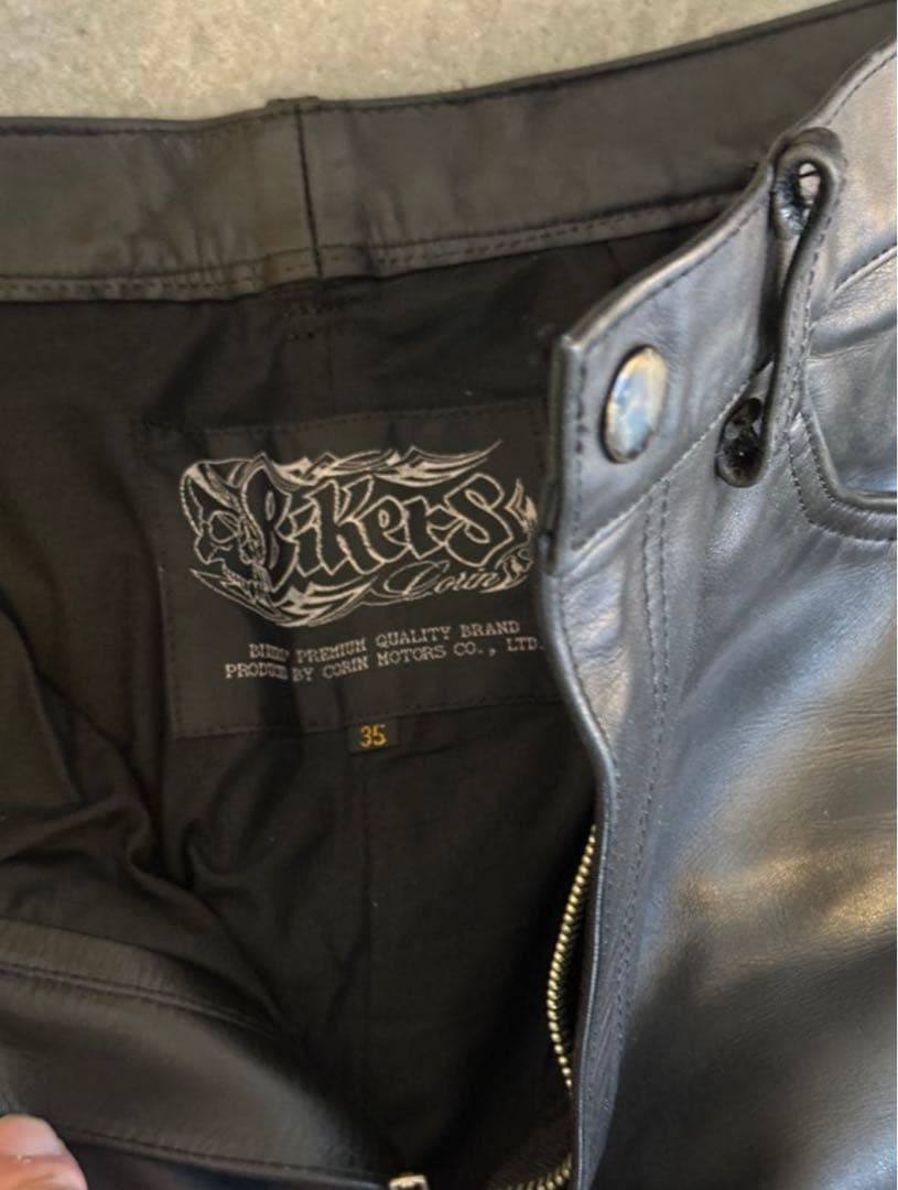 本革　レザーパンツ ブラック　ストレートスタイル　35in