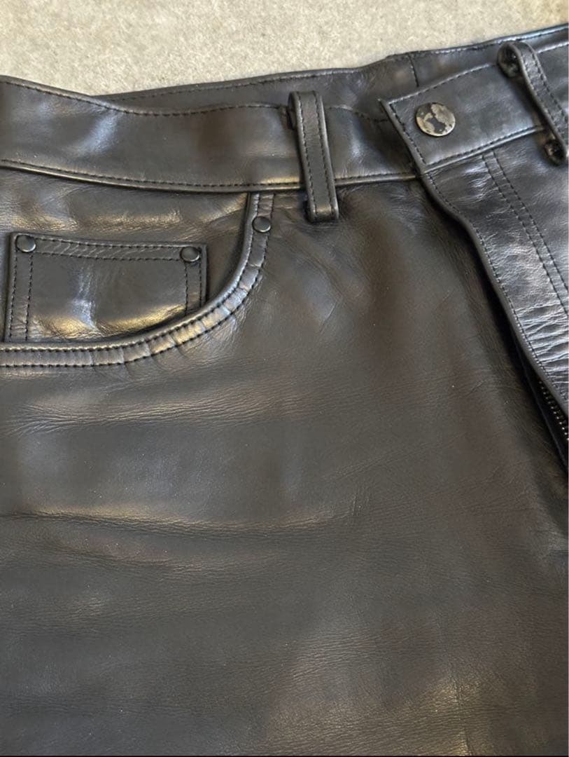 本革　レザーパンツ ブラック　ストレートスタイル　35in