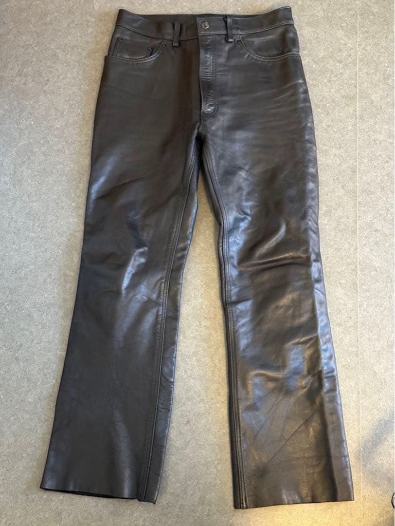 本革　レザーパンツ ブラック　ストレートスタイル　35in
