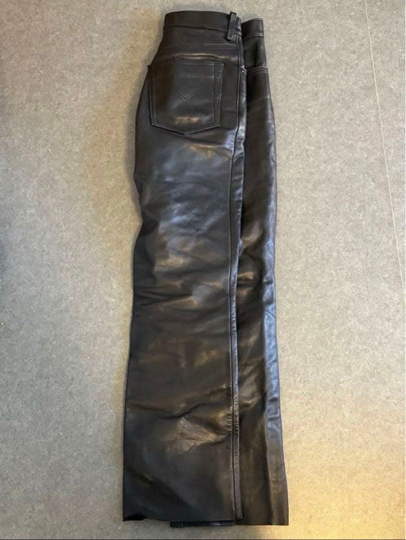 本革　レザーパンツ ブラック　ストレートスタイル　35in