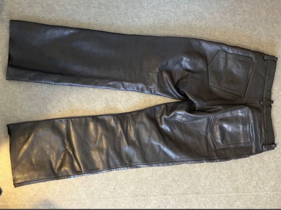 本革　レザーパンツ ブラック　ストレートスタイル　35in