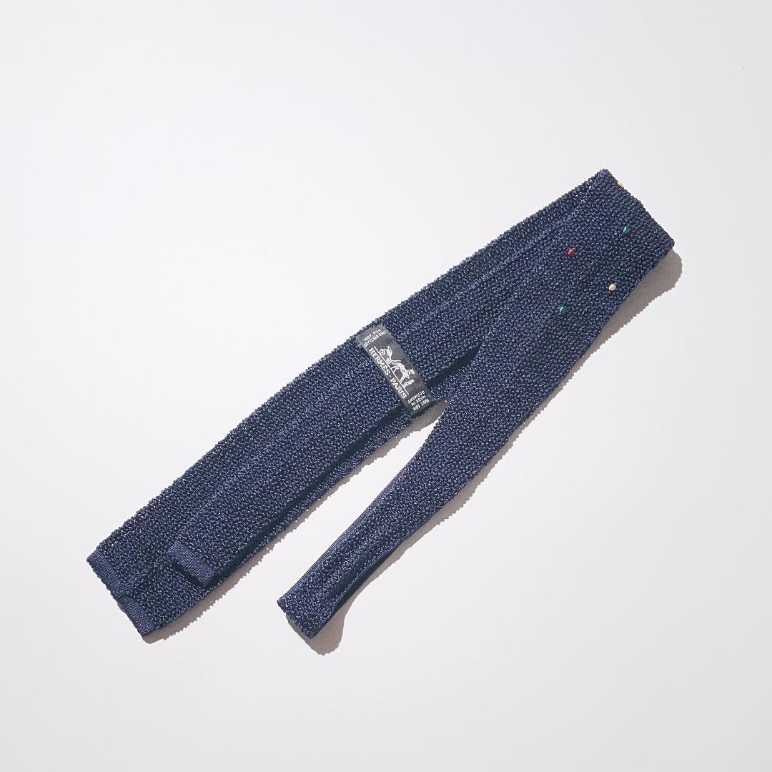 HERMES ドット柄ニットタイ シルク メッシュ エルメス