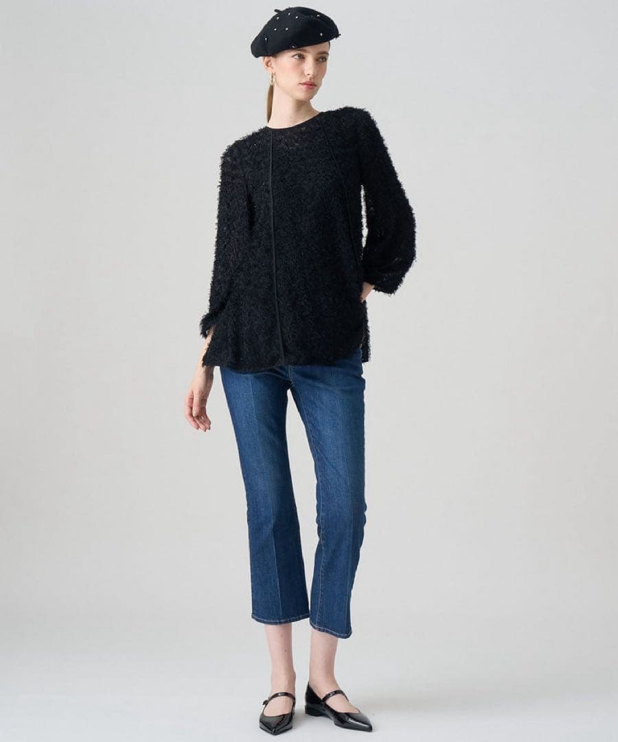 アナイ　カットジャガードフレアブラウス　トップス　ブラウス