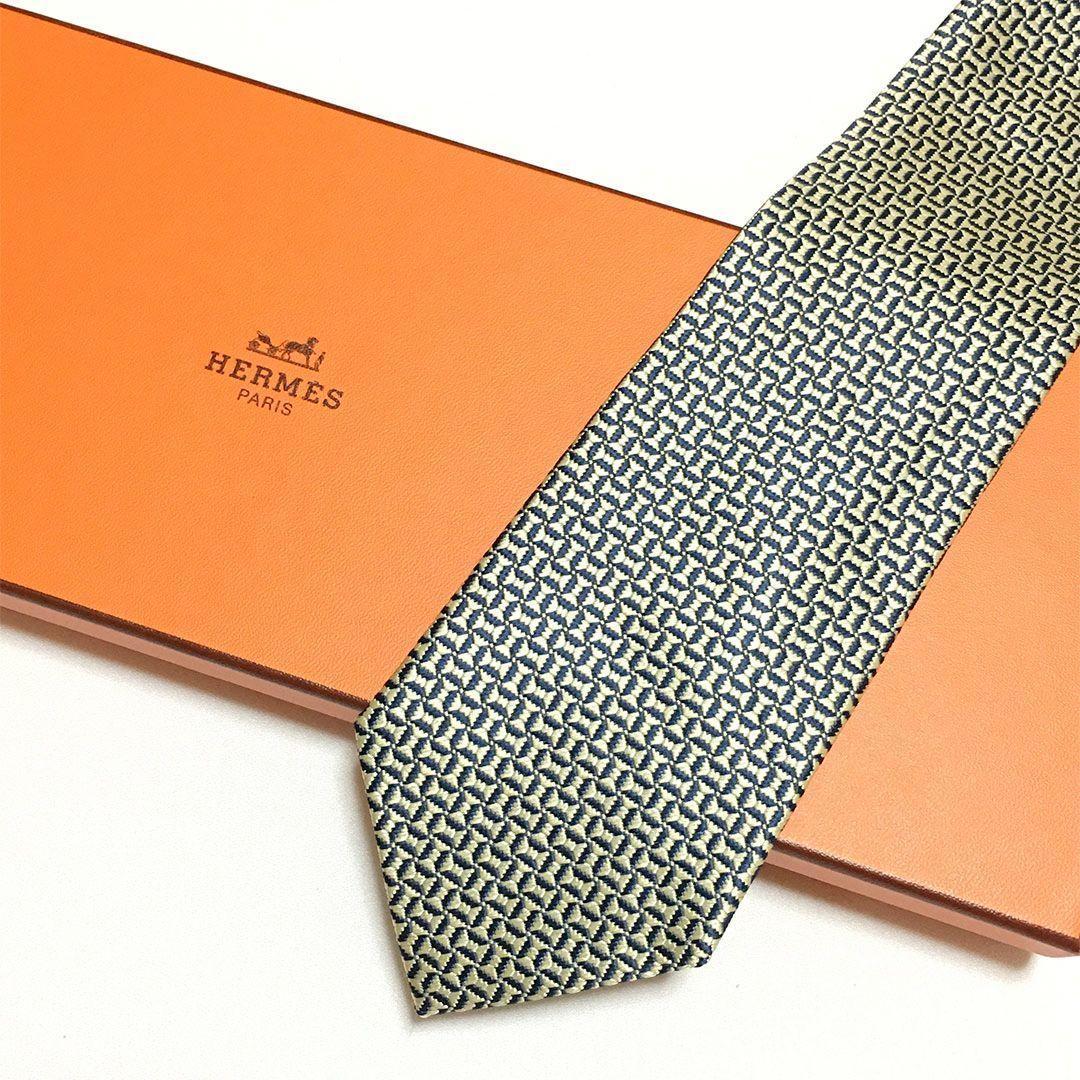 未使用級 H織りタイ ファソネH柄 エルメス HERMES ネクタイ アイボリー