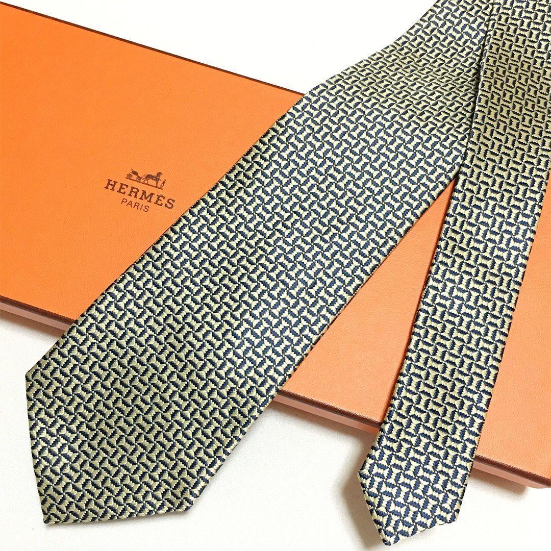 未使用級 H織りタイ ファソネH柄 エルメス HERMES ネクタイ アイボリー