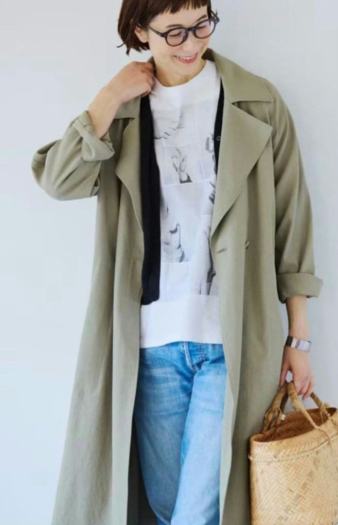 【美品】北欧暮らしの道具店 香菜子さんとつくった着回し頼れるコート ライトカーキ