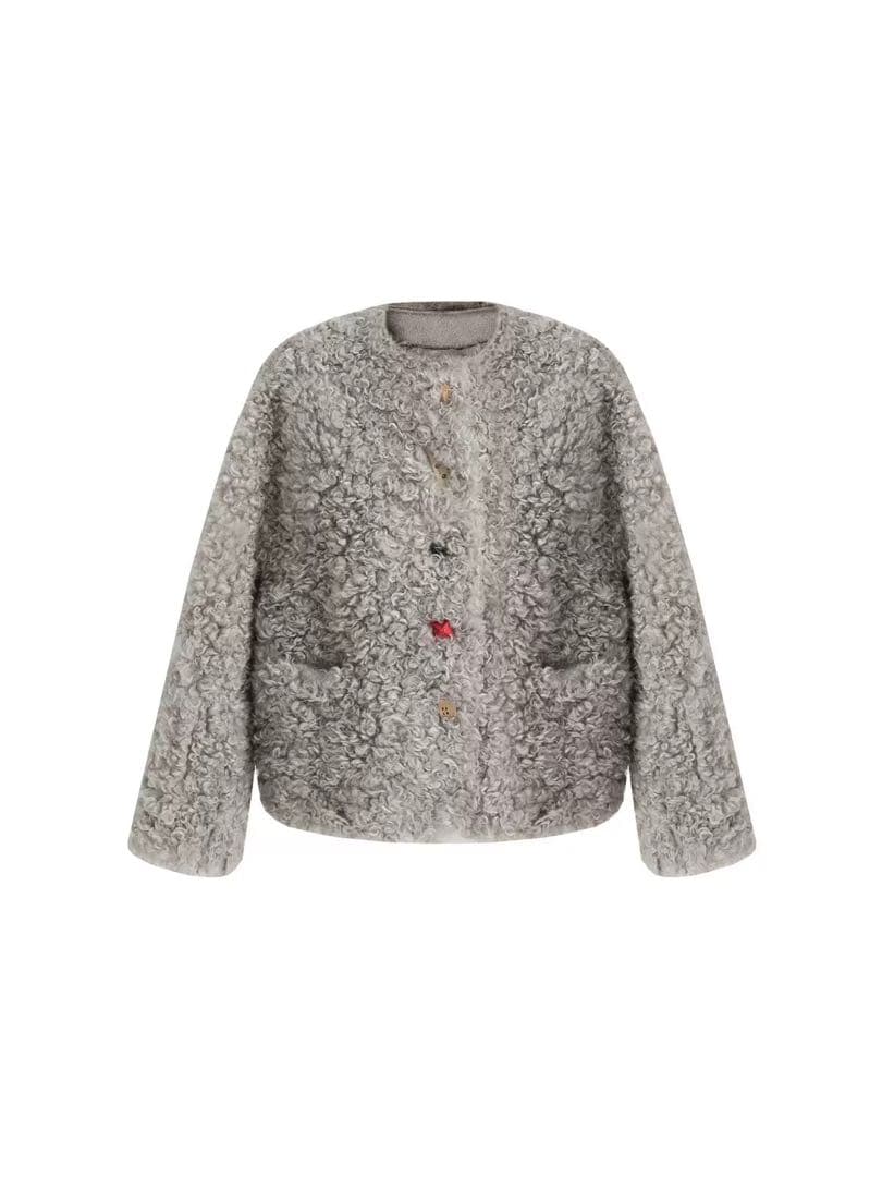 即購可Fano studios カラフルボタン ノーカラー ボアショートコート