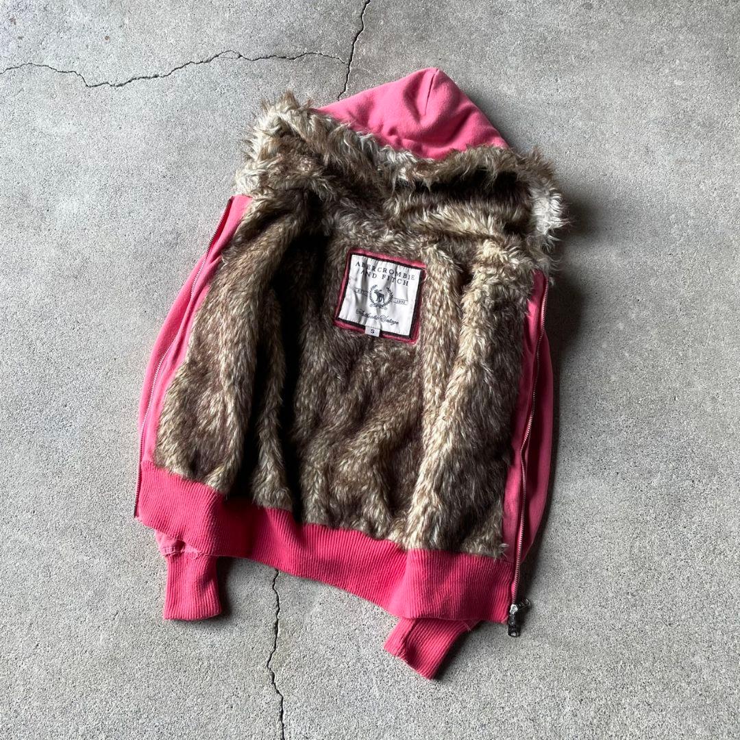 トップス 00s A&F fur double zip up hoodie archive