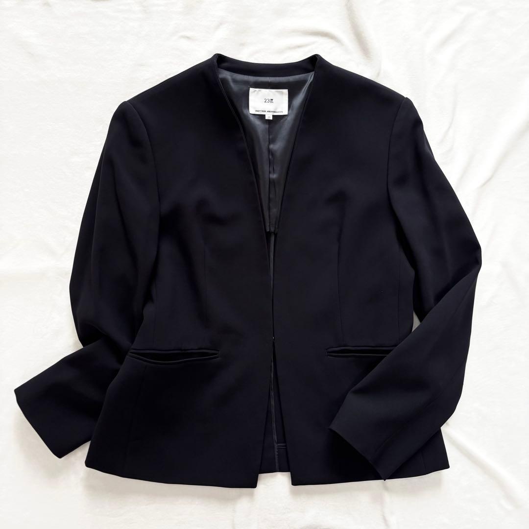 極美品☆23区 トリアセダブルジョーゼット　Vネック ジャケット　ノーカラー　M