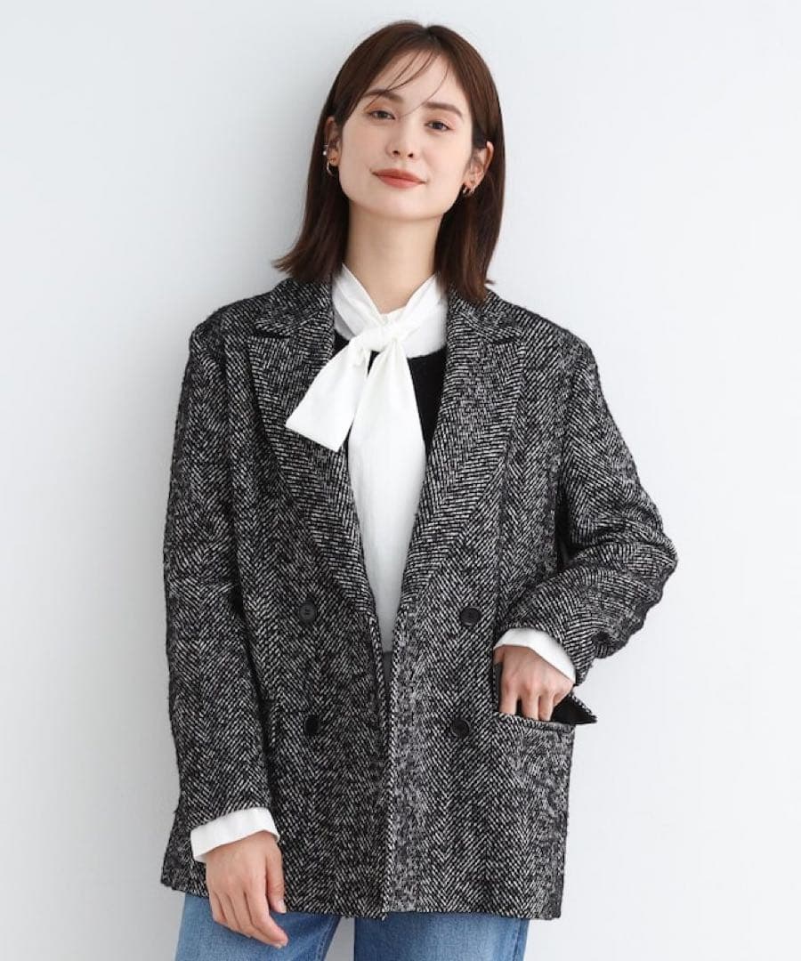 リングヘリンボーン柄ダブルジャケットコート