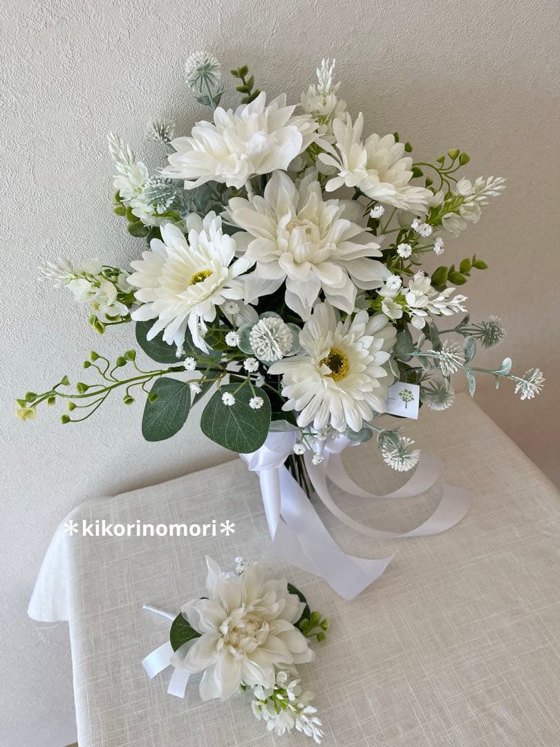 ウェディングブーケとブートニアのセット♡ダリアブーケ♡ガーベラブーケ♡前撮り♡