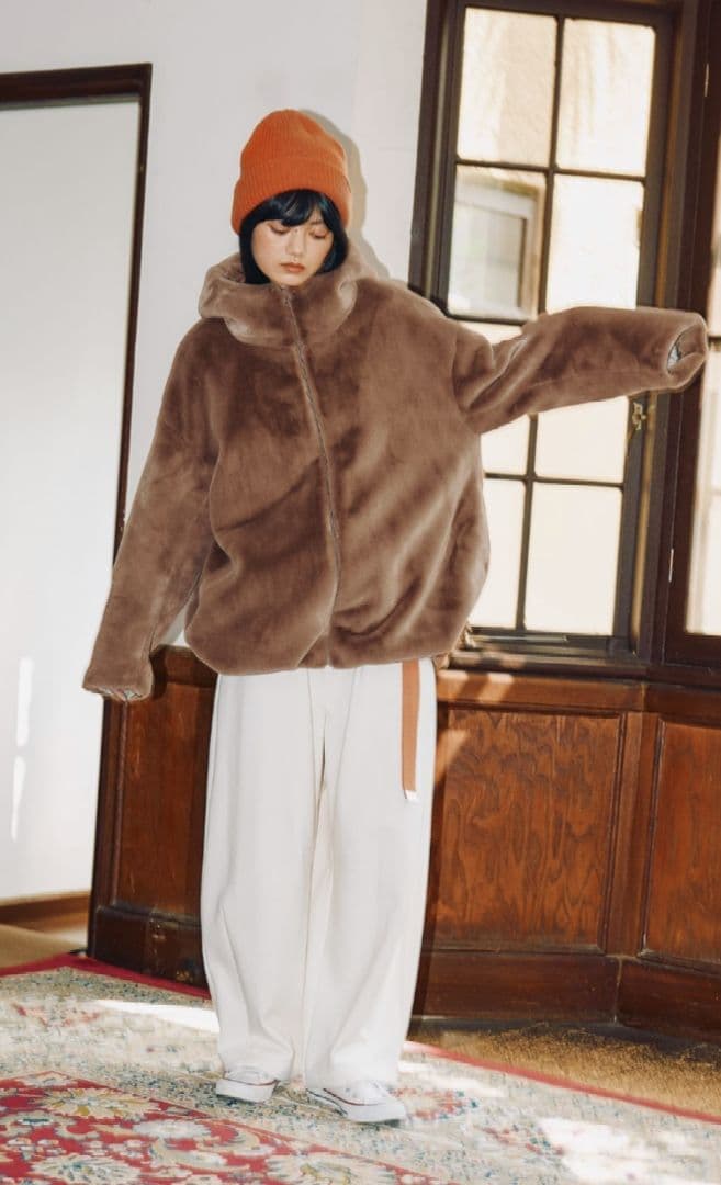 niko and… ベルベットファーフードブルゾン ブラウン L