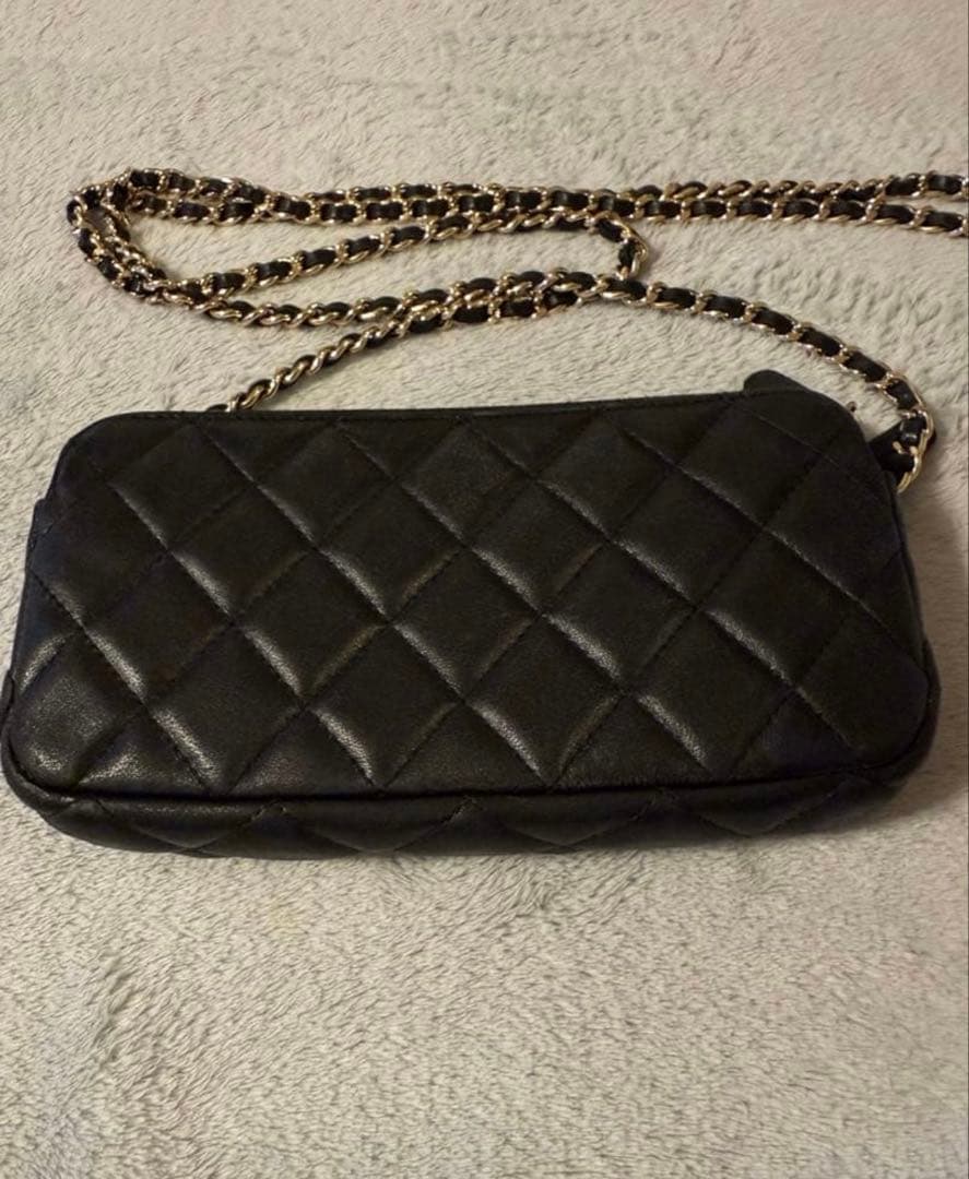 CHANEL シャネル ラムスキン マトラッセ チェーン　ウォレット ブラック