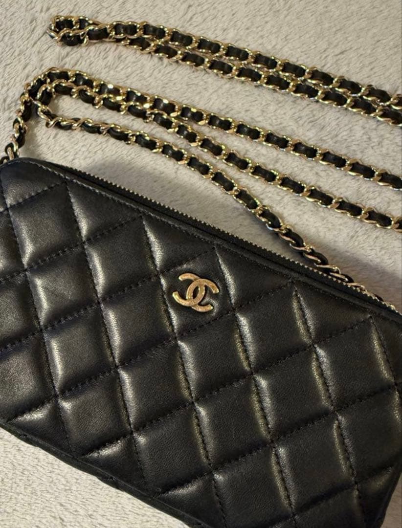 CHANEL シャネル ラムスキン マトラッセ チェーン　ウォレット ブラック