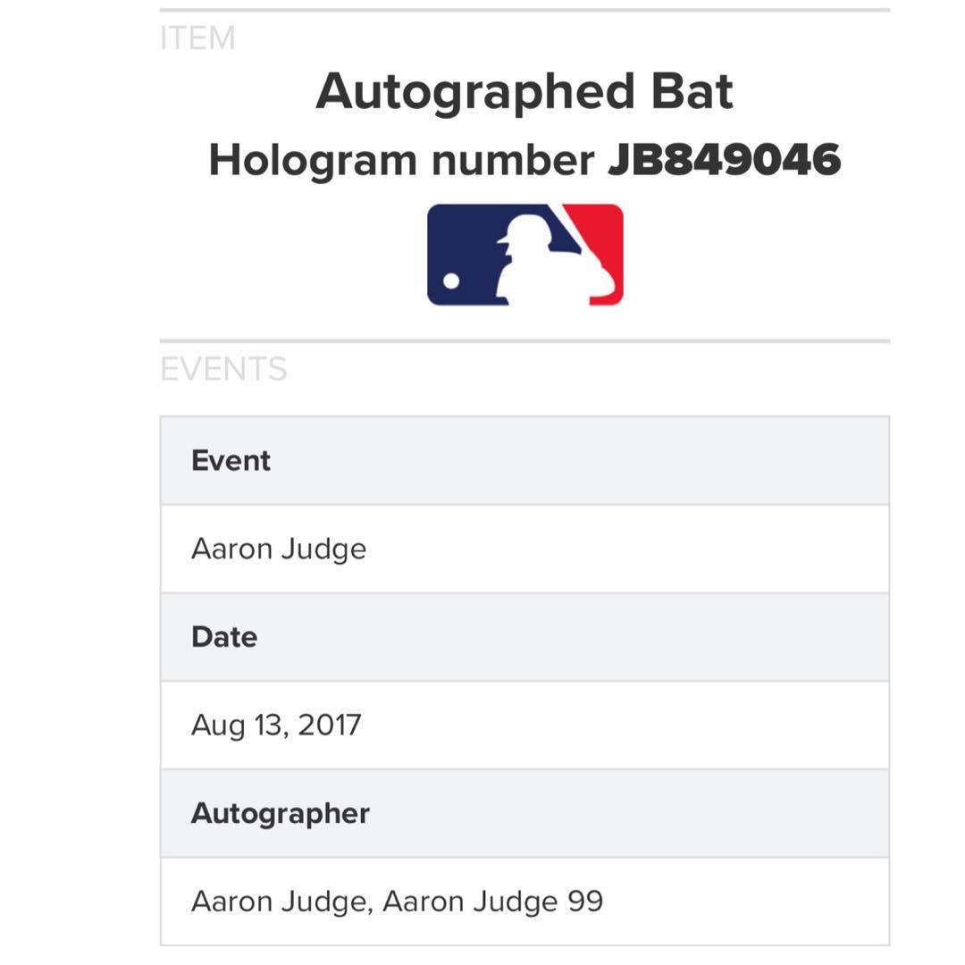 正規品！ヤンキース ジャッジ 直筆サインバット Chandler AJ99.2