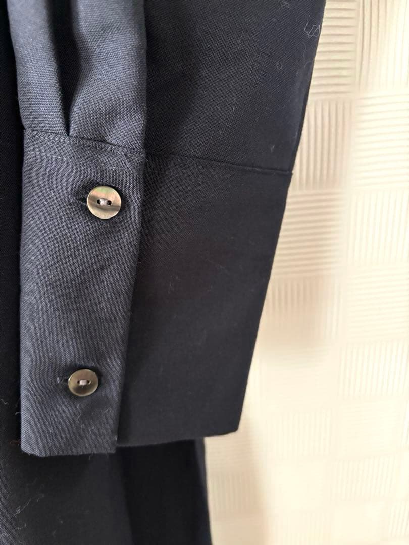 ミズイロインド　バンドカラーウール混ワンピース　ネイビー　美品　再お値下げ