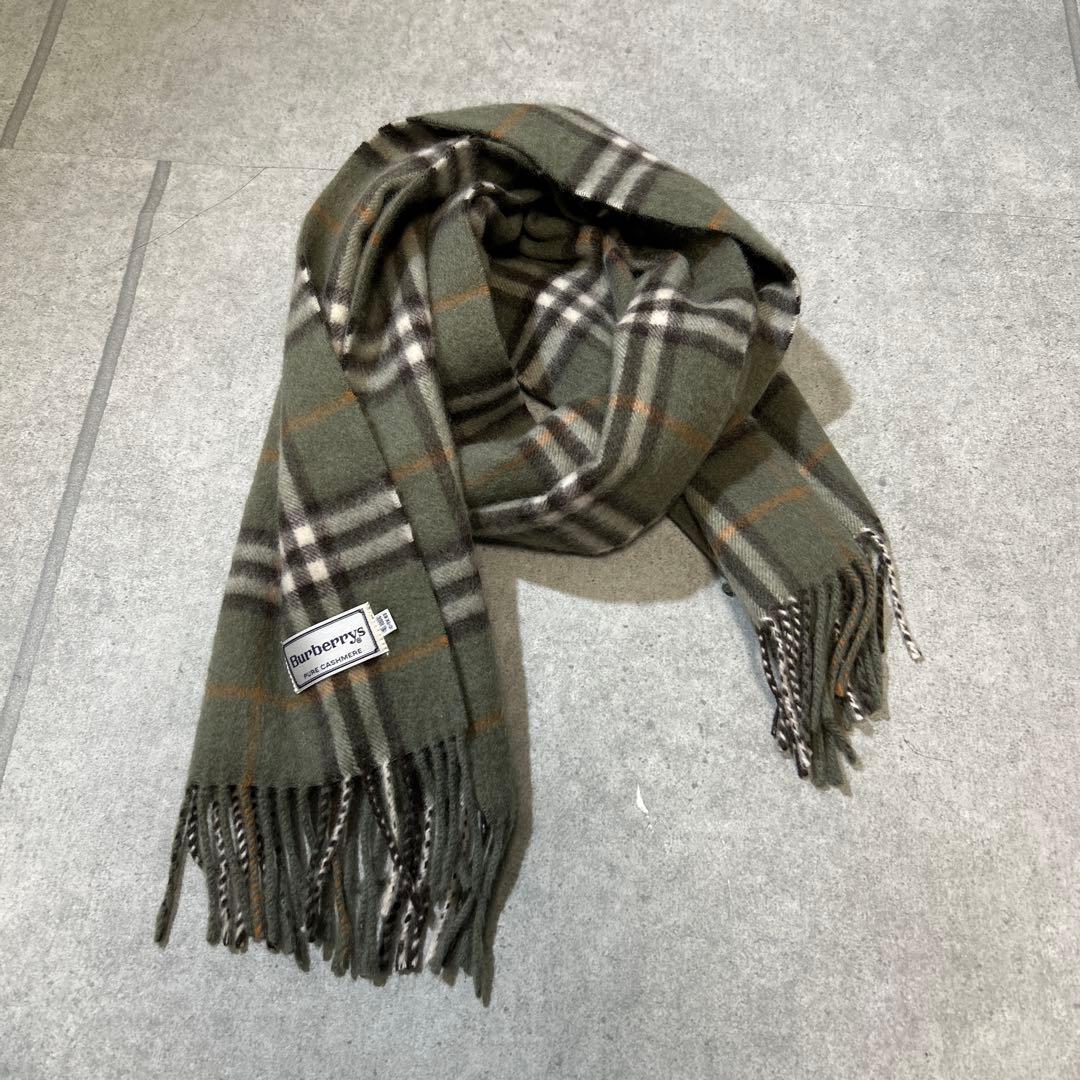 【美品】Burberrys カシミアマフラー　PURE CASHMERE カーキ