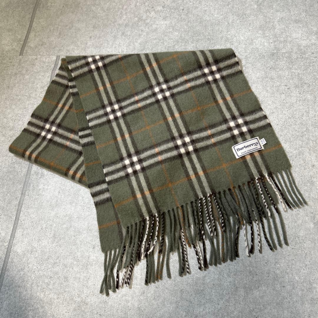 【美品】Burberrys カシミアマフラー　PURE CASHMERE カーキ