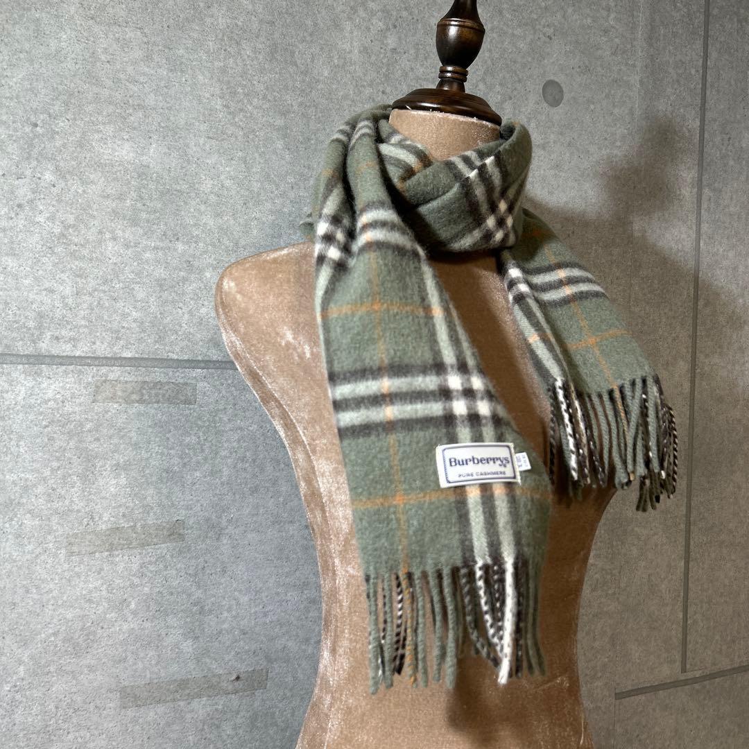 【美品】Burberrys カシミアマフラー　PURE CASHMERE カーキ