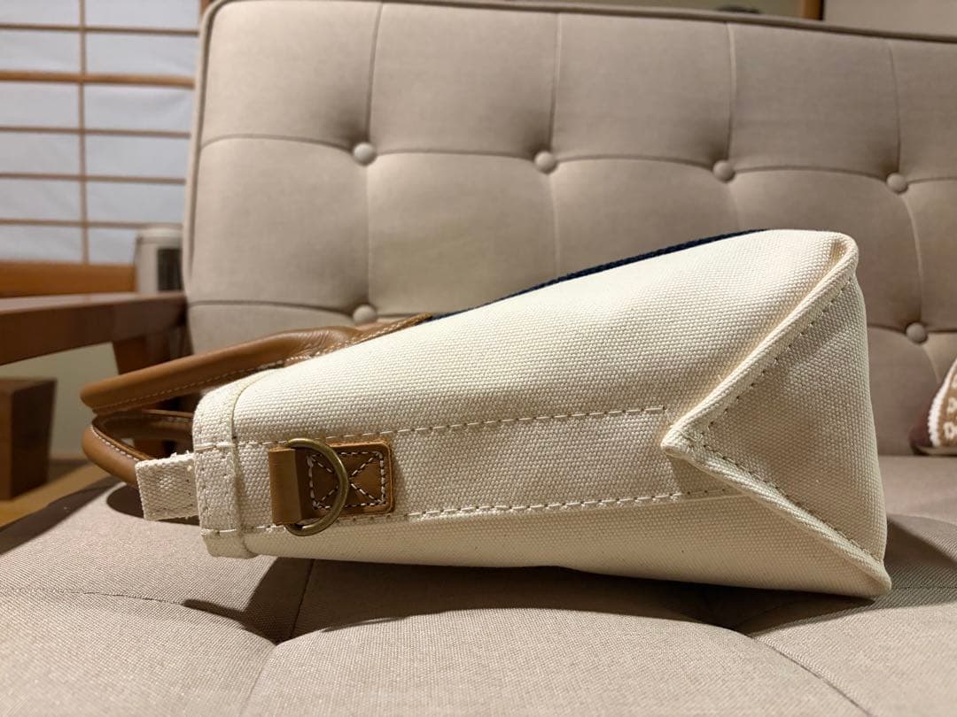 ホワイトキャンバス トートバッグ ネイビーストライプ
