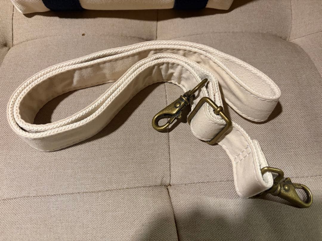 ホワイトキャンバス トートバッグ ネイビーストライプ