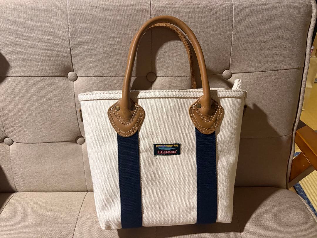 ホワイトキャンバス トートバッグ ネイビーストライプ