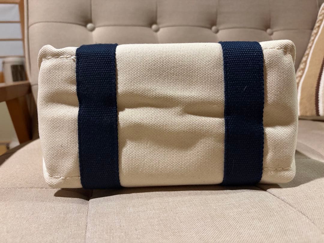 ホワイトキャンバス トートバッグ ネイビーストライプ