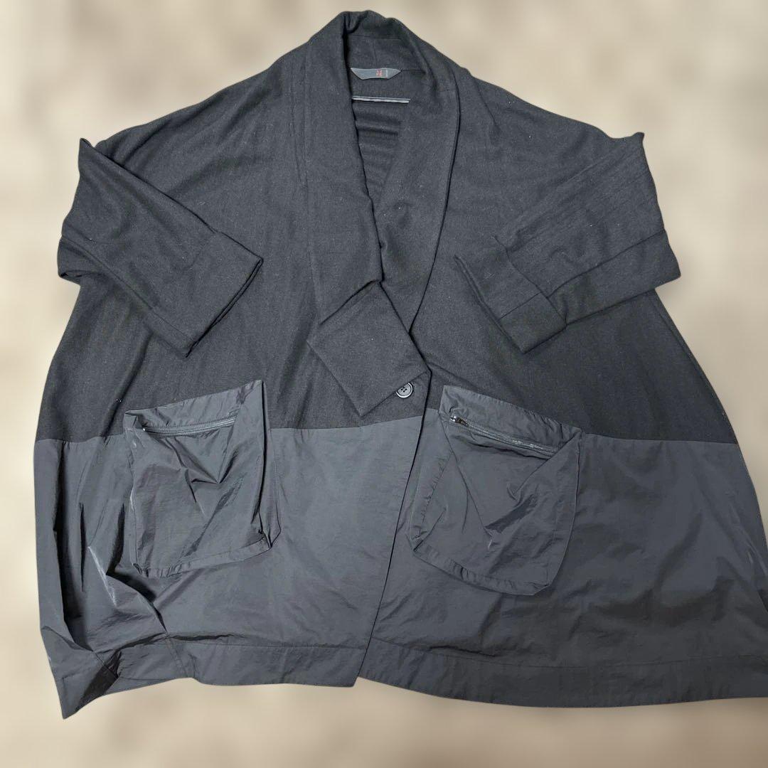 萌　オーバーサイズ　ゆったり異素材 コクーン コート 個性的　黒