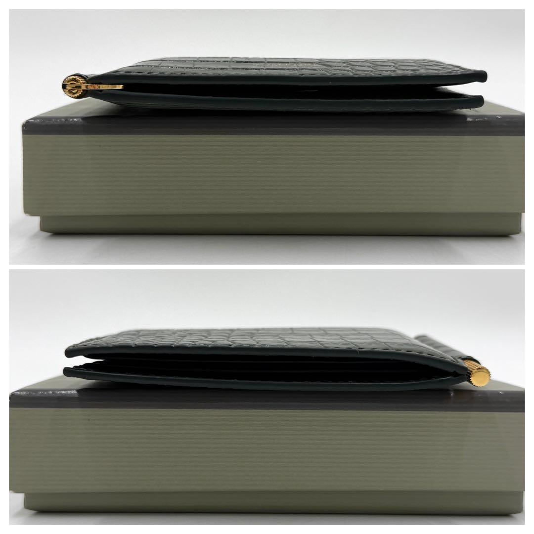 【美品】トムフォード マネークリップ クロコ型押し 金ロゴ レザー グリーン