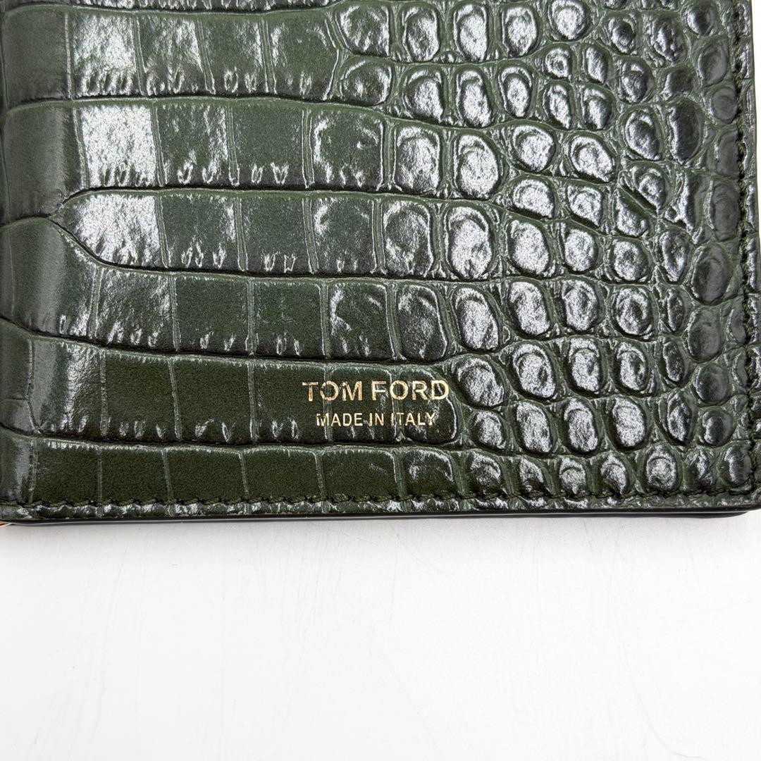 【美品】トムフォード マネークリップ クロコ型押し 金ロゴ レザー グリーン