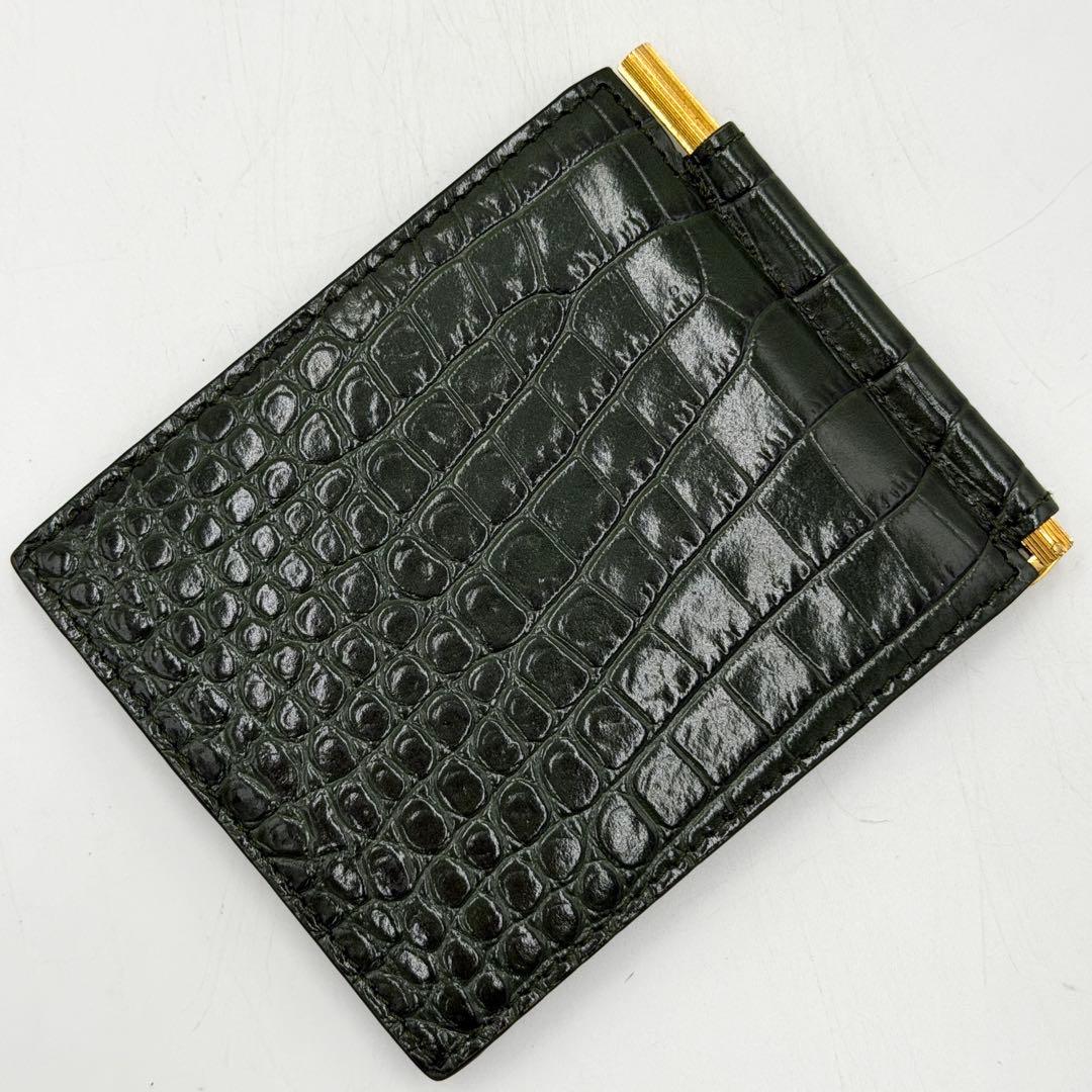 【美品】トムフォード マネークリップ クロコ型押し 金ロゴ レザー グリーン