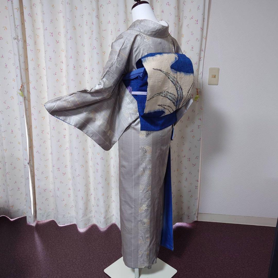 フ　正絹　大島紬　小紋　フルセット　白紬　カジュアル　【ミト】