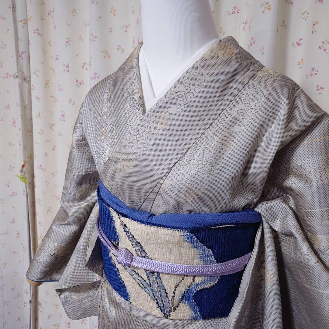 フ　正絹　大島紬　小紋　フルセット　白紬　カジュアル　【ミト】