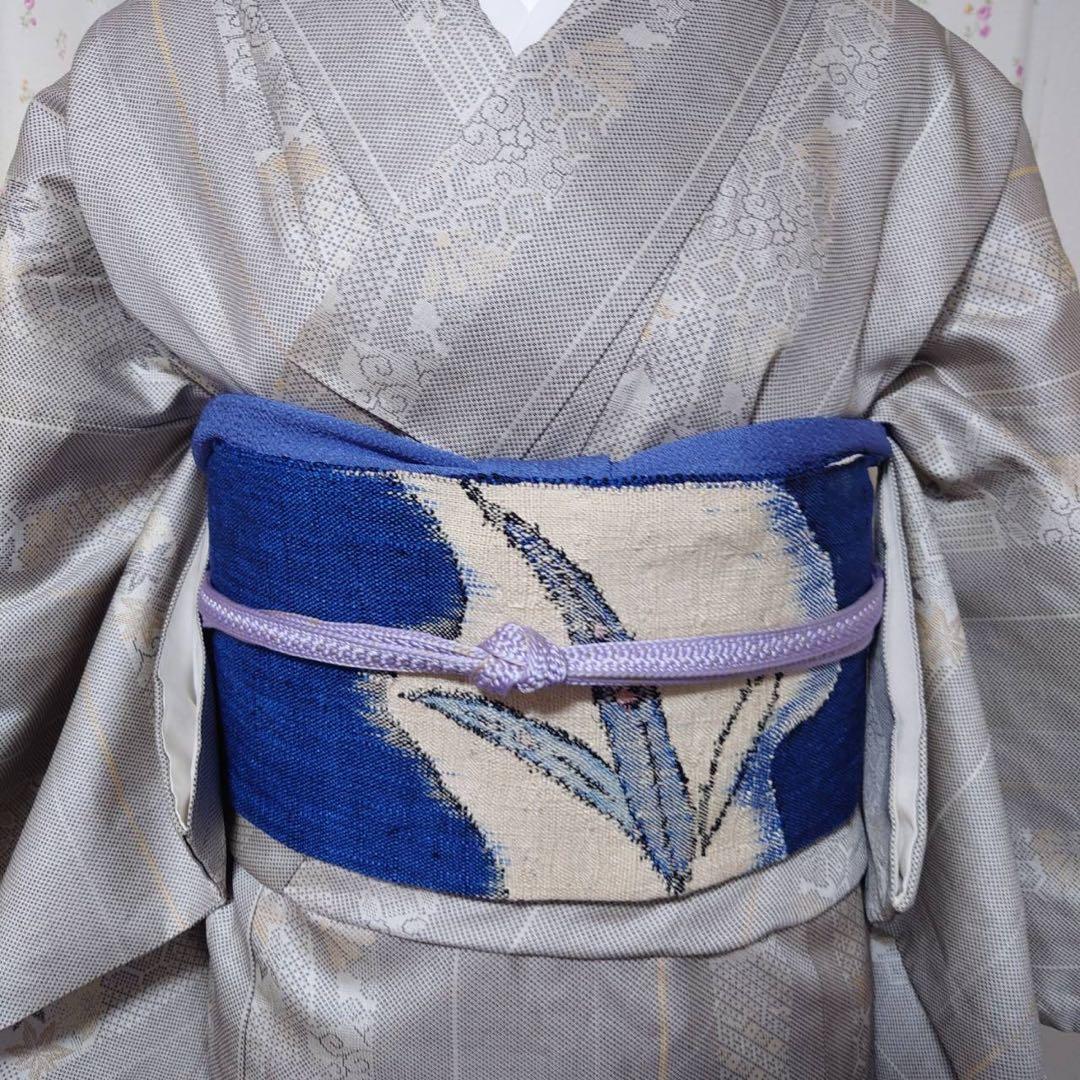 フ　正絹　大島紬　小紋　フルセット　白紬　カジュアル　【ミト】