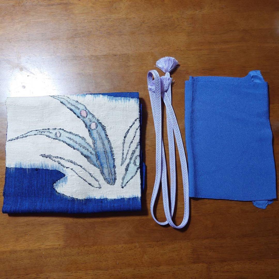 フ　正絹　大島紬　小紋　フルセット　白紬　カジュアル　【ミト】