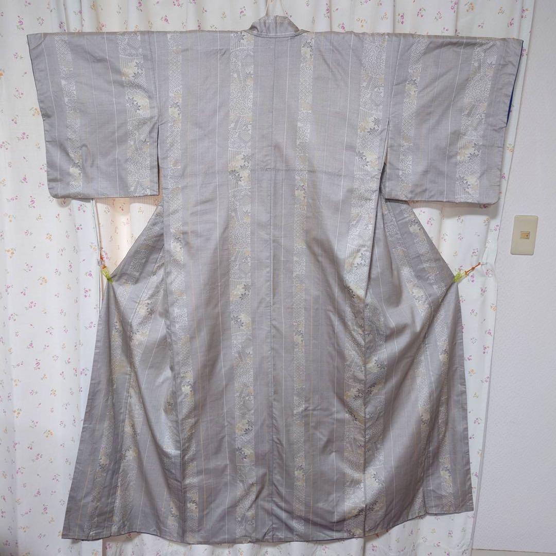 フ　正絹　大島紬　小紋　フルセット　白紬　カジュアル　【ミト】