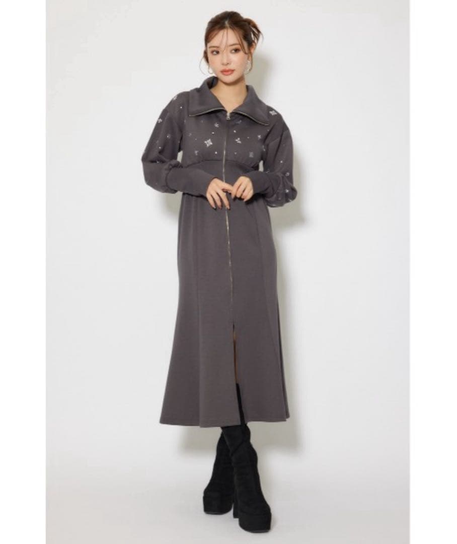 rienda フラワーモチーフスウェットワンピース