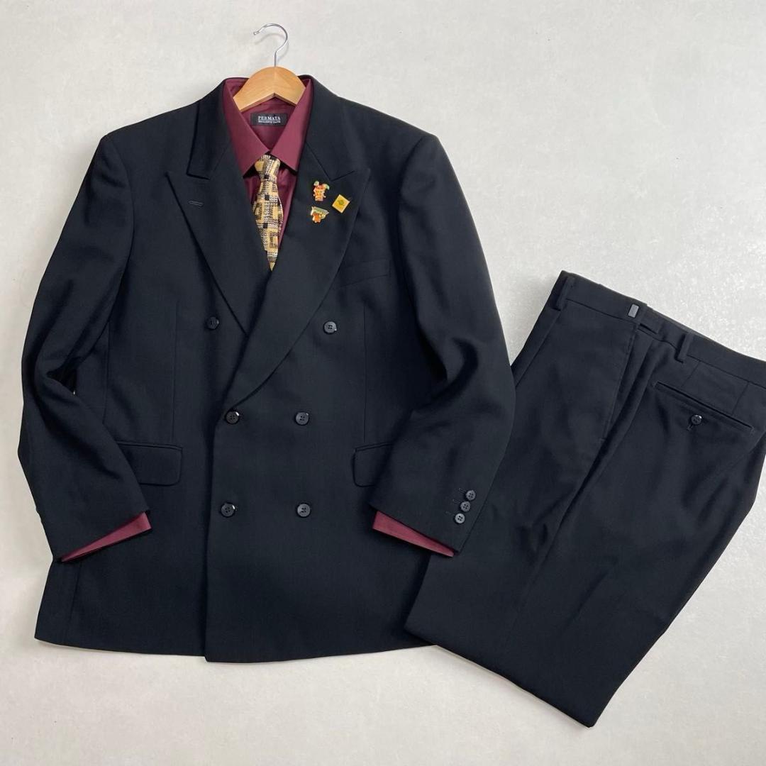 美品 90s セットアップ ブラック ダブルスーツ アジャスター付き BE7