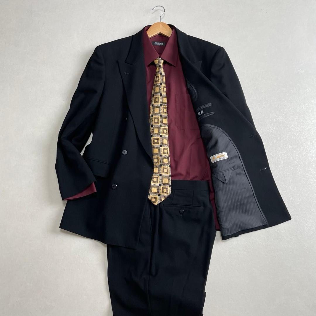 美品 90s セットアップ ブラック ダブルスーツ アジャスター付き BE7