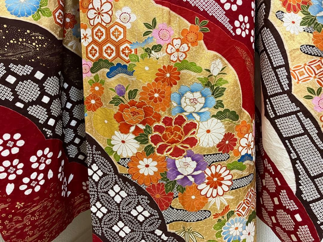 上質！赤の部分絞り正絹振袖 全て揃ったフルセット Mサイズ