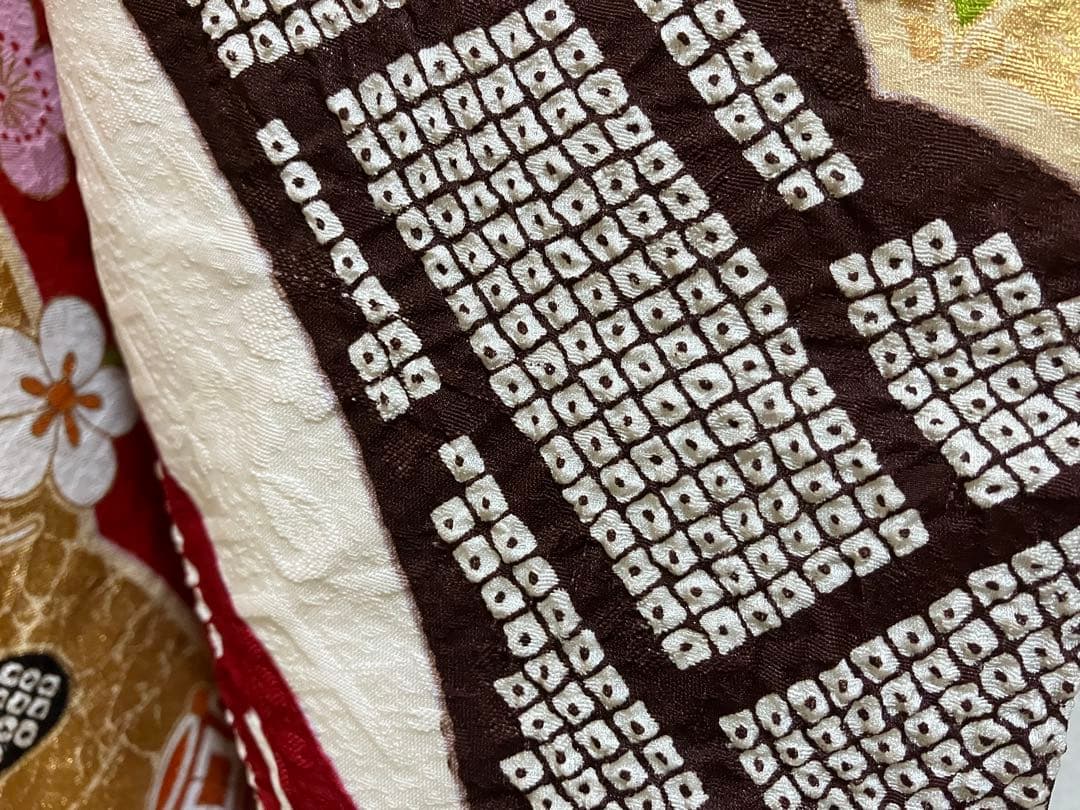 上質！赤の部分絞り正絹振袖 全て揃ったフルセット Mサイズ