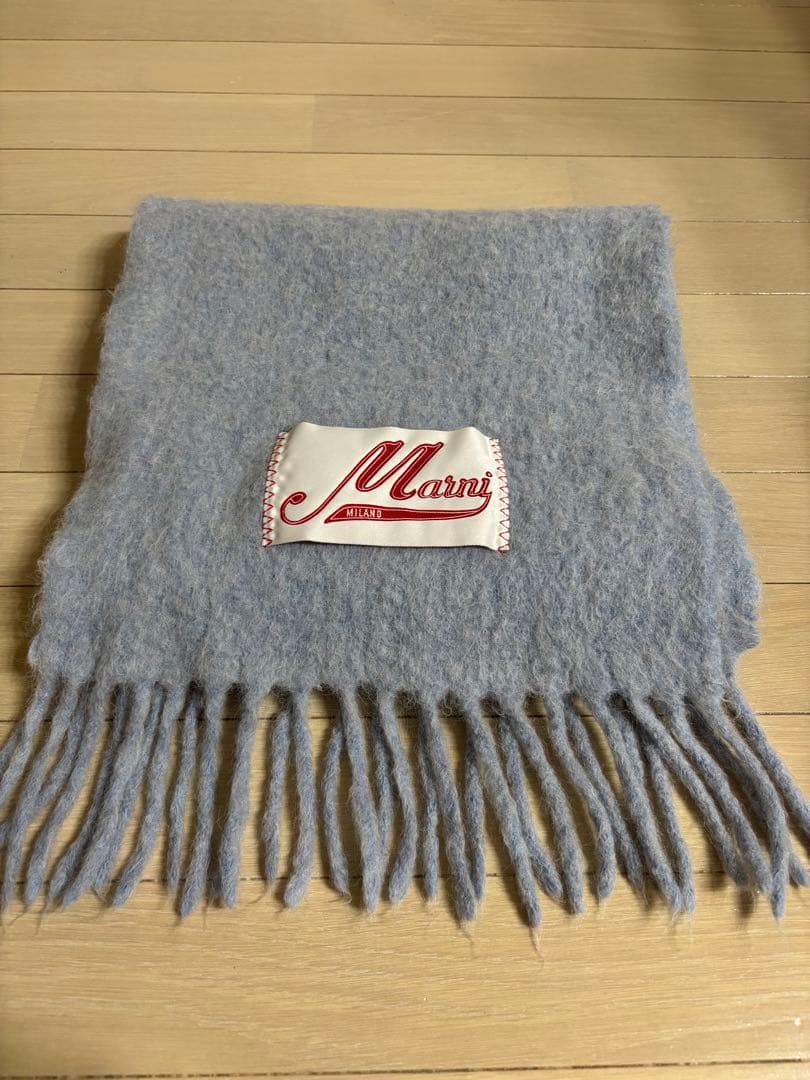 MARNI ライトブルー マフラー フリンジ付き