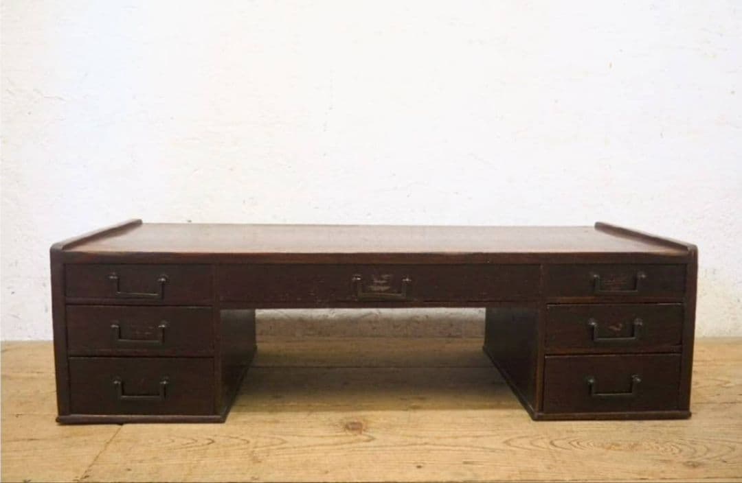 1048 アンティーク　ロータイプの両袖机　ローテーブル　文机　引き出し　レトロ